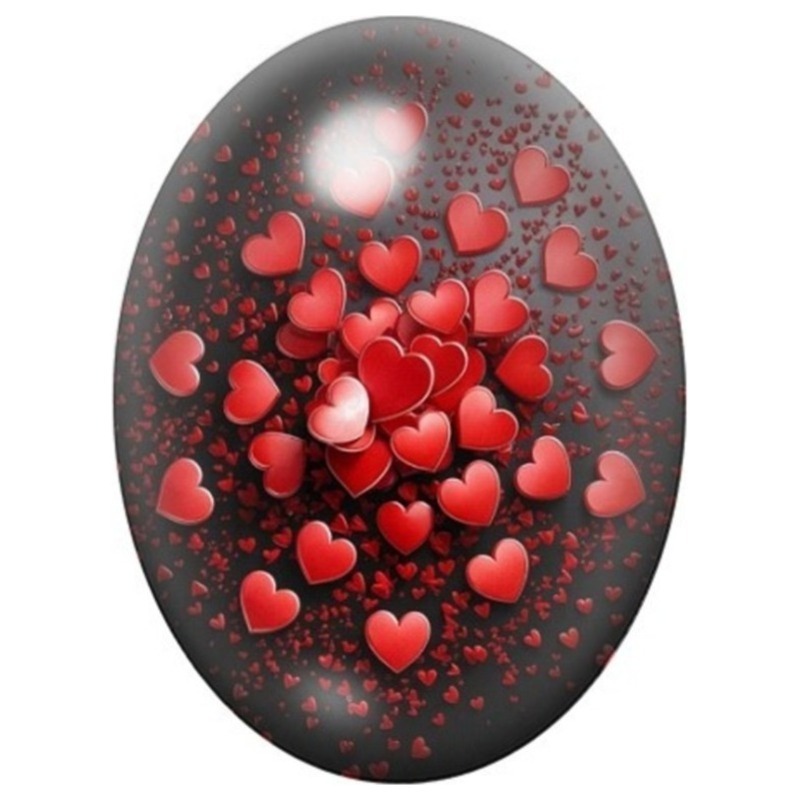 Cabochon en Verre Illustré Pluie de Cœurs Rouges 13x18, 18x25 ou 30x40mm