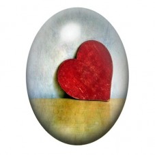 Cabochon en Verre Illustré Cœur Rouge sur Horizon Pastel 13x18, 18x25 ou 30x40mm pour la création de bijoux fantaisie - DIY