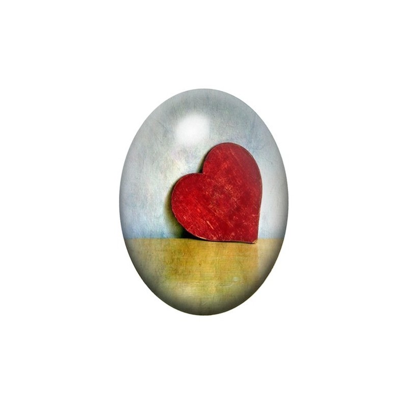 Cabochon en Verre Illustré Coeur Amour 13x18, 18x25 ou 30x40mm