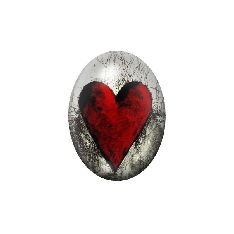 Cabochon en Verre Illustré Coeur Amour 13x18, 18x25 ou 30x40mm