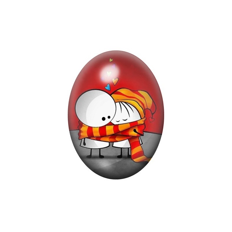 Cabochon en Verre Illustré Couple Coeurs Amour 13x18, 18x25 ou 30x40mm