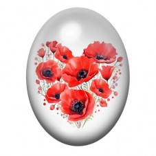 Cabochon en Verre Illustré Cœur de Coquelicots sur Fond Blanc 13x18, 18x25 ou 30x40mm pour la création de bijoux fantaisie - DIY