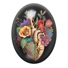 Cabochon en Verre Illustré Organe Coeur Fleuri Amour 13x18, 18x25 ou 30x40mm  pour la Création de Bijoux Fantaisie - DIY