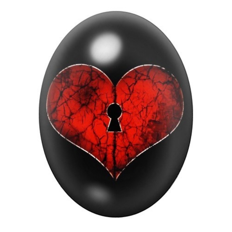Cabochon en Verre Illustré Serrure Coeur Amour 13x18, 18x25 ou 30x40mm