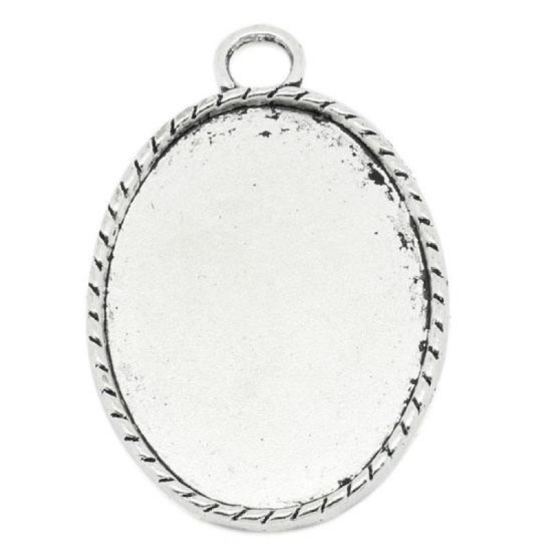 Support Pendentif Argent Vieilli pour Cabochon 30x40mm