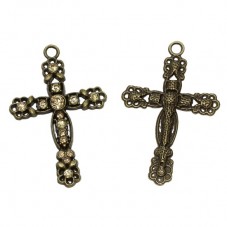 Grand Pendentif Croix Bronze avec Strass 58x38mm