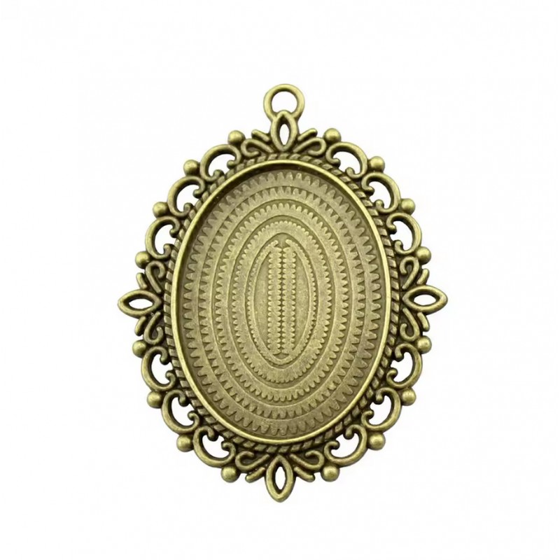 Support Pendentif Ornement Bronze pour Cabochon Ovale 30x40mm