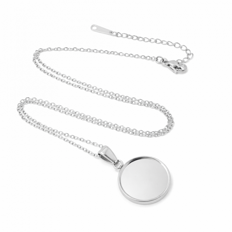 Collier Argenté pour Cabochon 14mm Chaîne 1,5mm en Acier Inoxydable - 50cm de Long