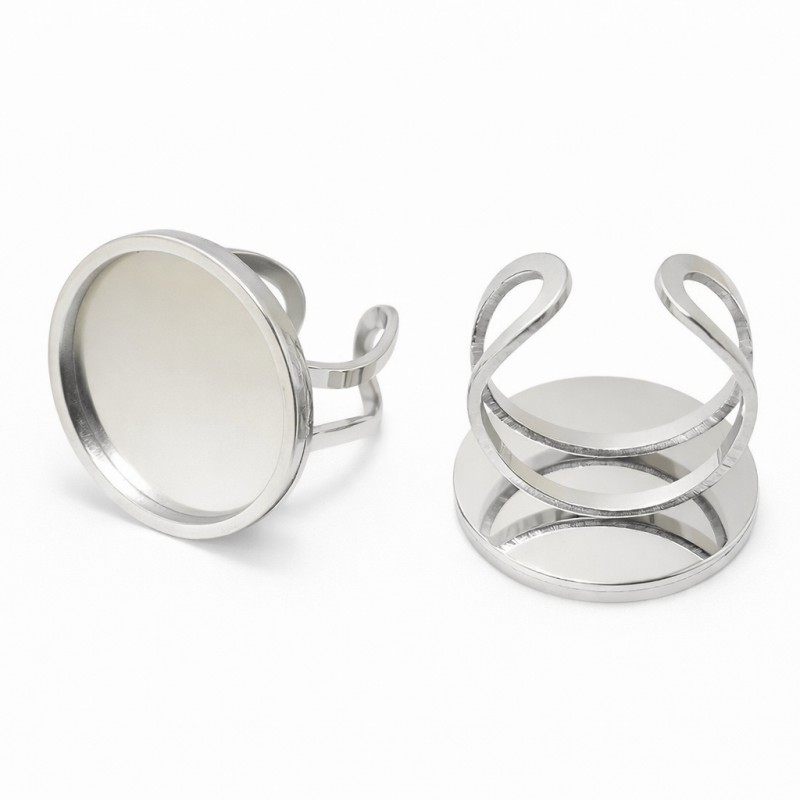 Support Bague Ajustable Argenté en Acier Inoxydable pour Cabochon 20mm