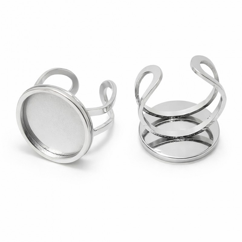 Support Bague Ajustable Argenté en Acier Inoxydable pour Cabochon 16mm