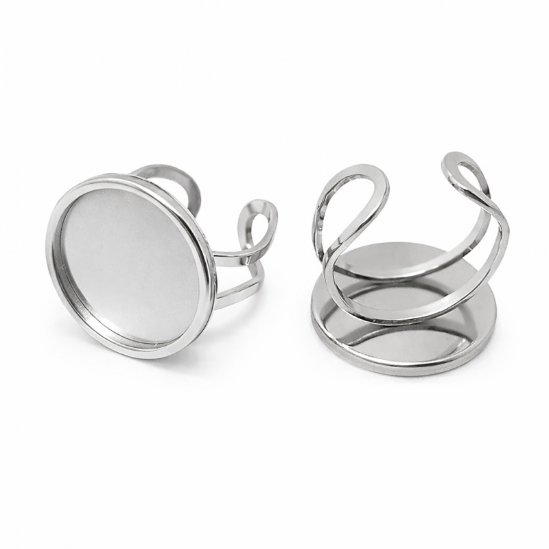Support Bague Ajustable Argenté en Acier Inoxydable pour Cabochon 18mm