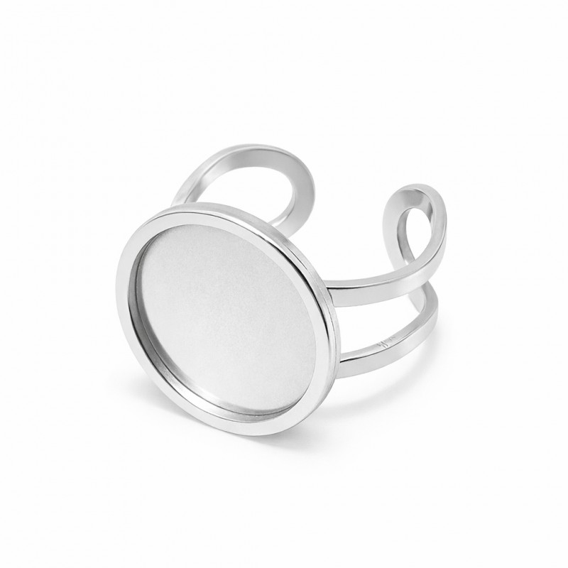 Support Bague Ajustable Argenté en Acier Inoxydable pour Cabochon 14mm