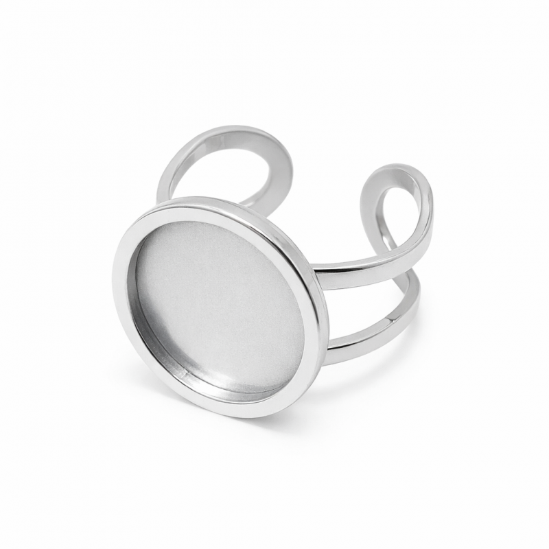 Support Bague Ajustable Argenté en Acier Inoxydable pour Cabochon 12mm