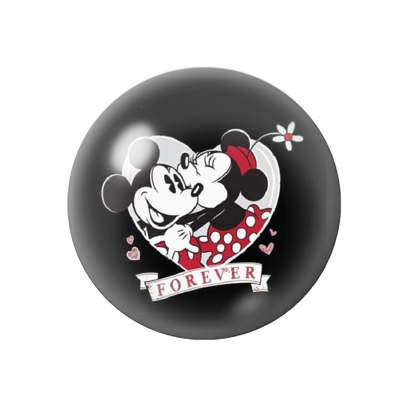 Cabochon en Verre Illustré Mickey et Minnie Coeur Amour St Valentin 12 à 25mm