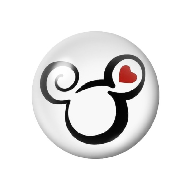 Cabochon en Verre Illustré Mickey Coeur Amour St Valentin 12 à 25mm