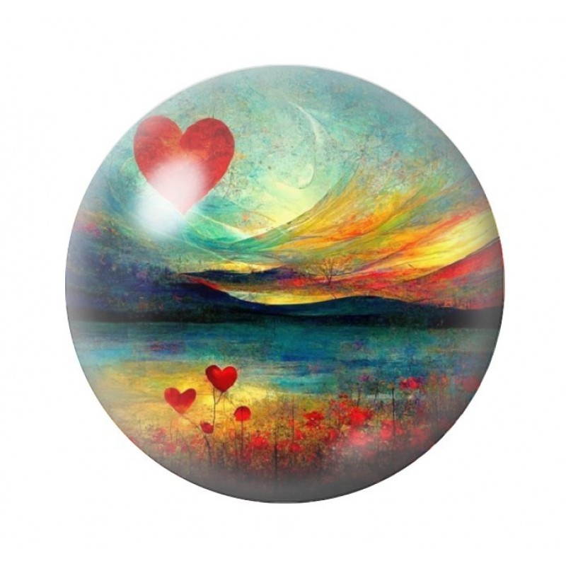 Cabochon en Verre Illustré Paysage Coeur Amour St Valentin 12 à 25mm