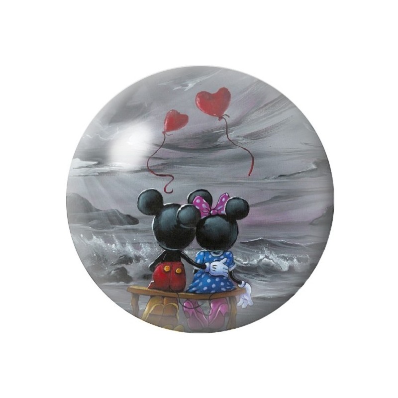 Cabochon en Verre Illustré Mickey et Minnie Coeur Amour St Valentin 12 à 25mm