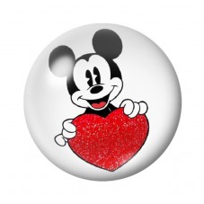 Cabochon en Verre Illustré Mickey Coeur Amour St Valentin 12 à 25mm  pour la Création de Bijoux Fantaisie - DIY