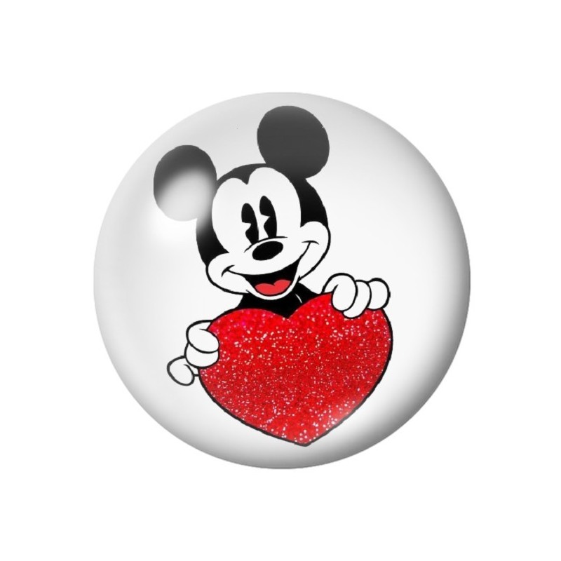 Cabochon en Verre Illustré Mickey Coeur Amour St Valentin 12 à 25mm