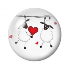 Cabochon en Verre Illustré Moutons Coeur Amour St Valentin 12 à 25mm  pour la Création de Bijoux Fantaisie - DIY