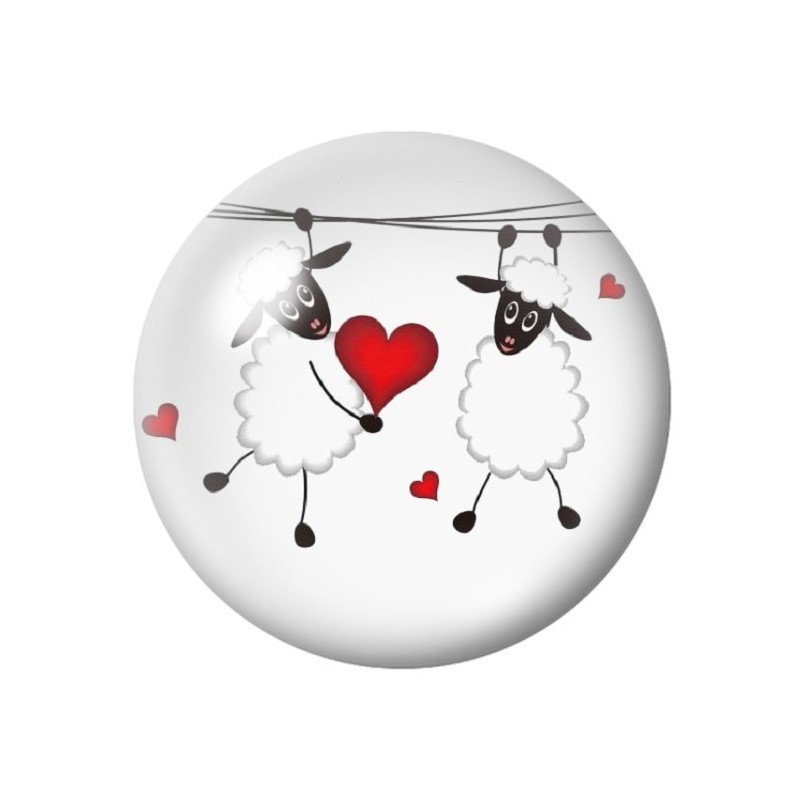 Cabochon en Verre Illustré Moutons Coeur Amour St Valentin 12 à 25mm