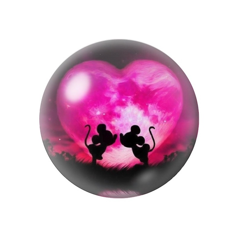 Cabochon en Verre Illustré Mickey et Minnie Coeur Amour St Valentin 12 à 25mm