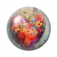 Cabochon en Verre Illustré Coeur Fleuri Amour St Valentin 12 à 25mm  pour la Création de Bijoux Fantaisie - DIY