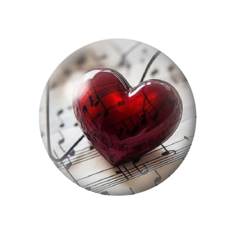 Cabochon en Verre Illustré Coeur Musique Amour St Valentin 12 à 25mm