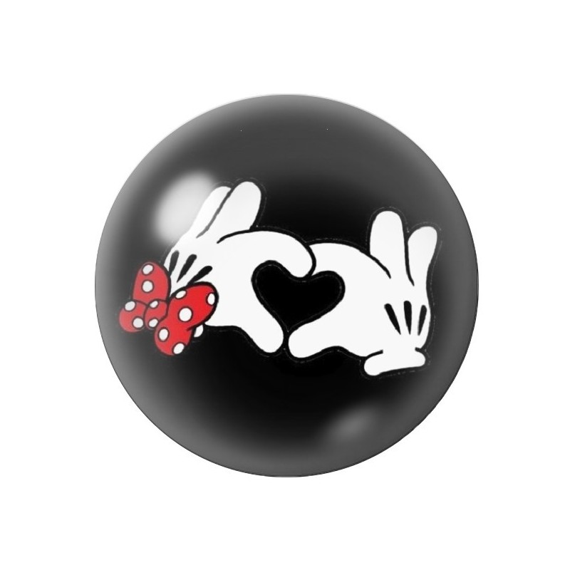 Cabochon en Verre Illustré Mains Mickey et Minnie Coeur Amour St Valentin 12 à 25mm