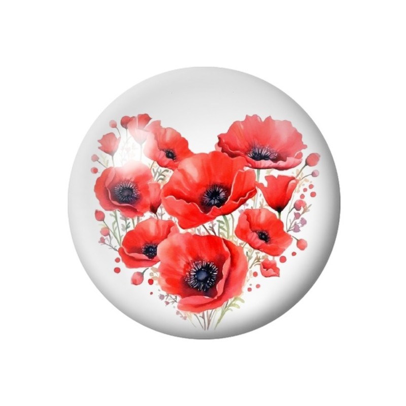 Cabochon en Verre Illustré Coquelicots Coeur Amour St Valentin 12 à 25mm