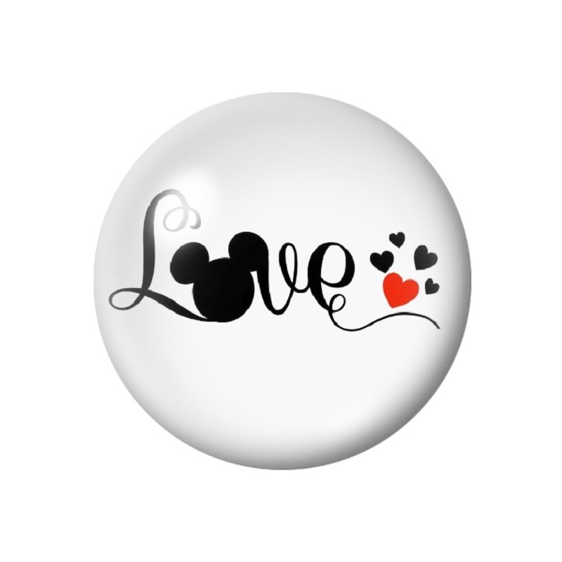 Cabochon en Verre Illustré Love Mickey Coeur Amour St Valentin 12 à 25mm