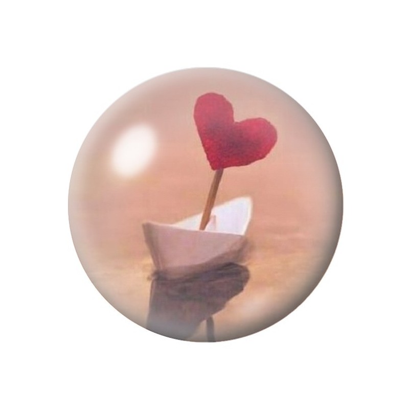 Cabochon en Verre Illustré Bateau en Papier Coeur Amour St Valentin 12 à 25mm