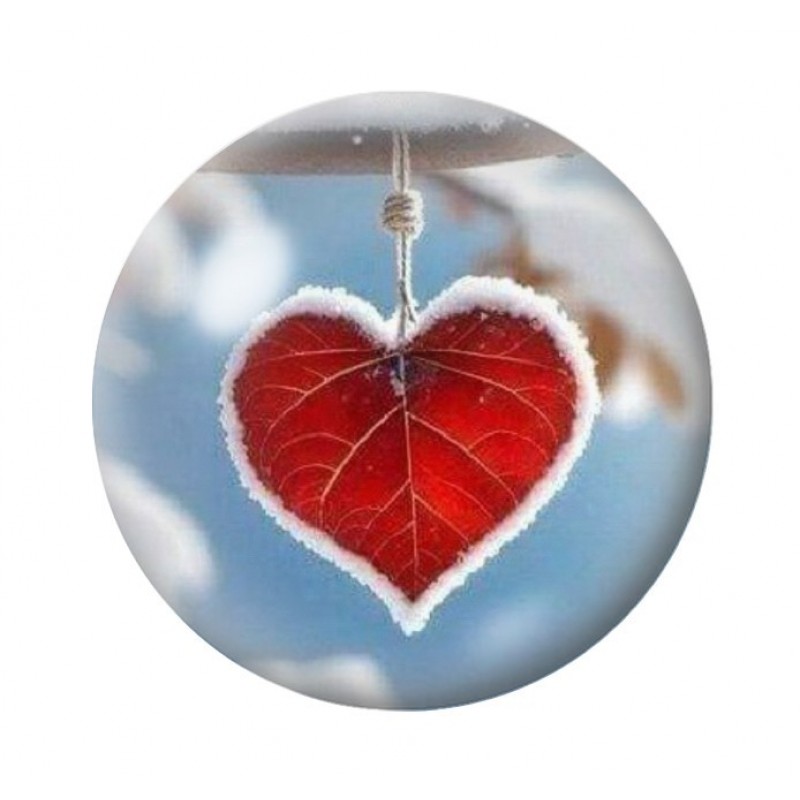 Cabochon en Verre Illustré Feuille Coeur Neige Amour St Valentin 12 à 25mm