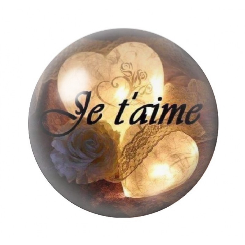 Cabochon en Verre Illustré "je t'aime" Coeurs Amour St Valentin 12 à 25mm