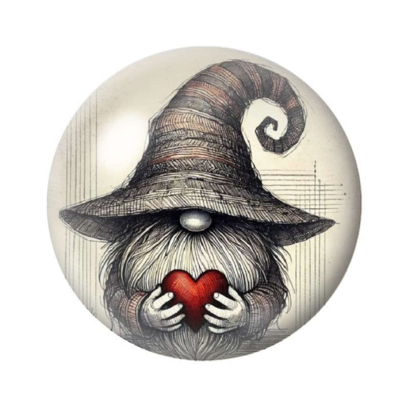 Cabochon en Verre Illustré Gnome Coeur Amour St Valentin 12 à 25mm