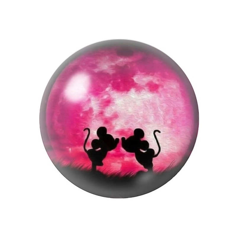 Cabochon en Verre Illustré Mickey et Minnie Amour St Valentin 12 à 25mm