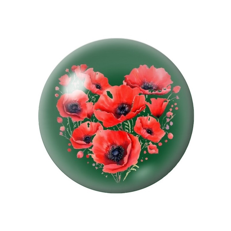 Cabochon en Verre Illustré Coquelicots Coeur Amour St Valentin 12 à 25mm