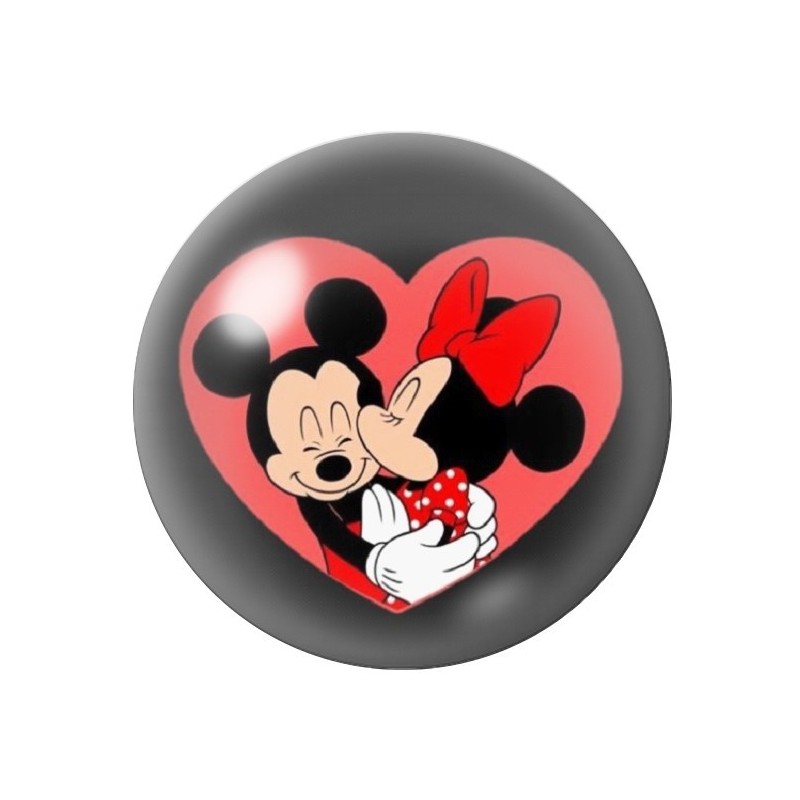 Cabochon en Verre Illustré Mickey et Minnie Coeur Amour St Valentin 12 à 25mm