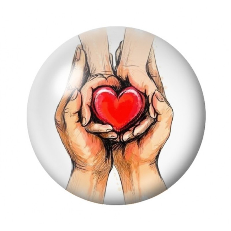Cabochon en Verre Illustré Mains Coeur Amour St Valentin 12 à 25mm