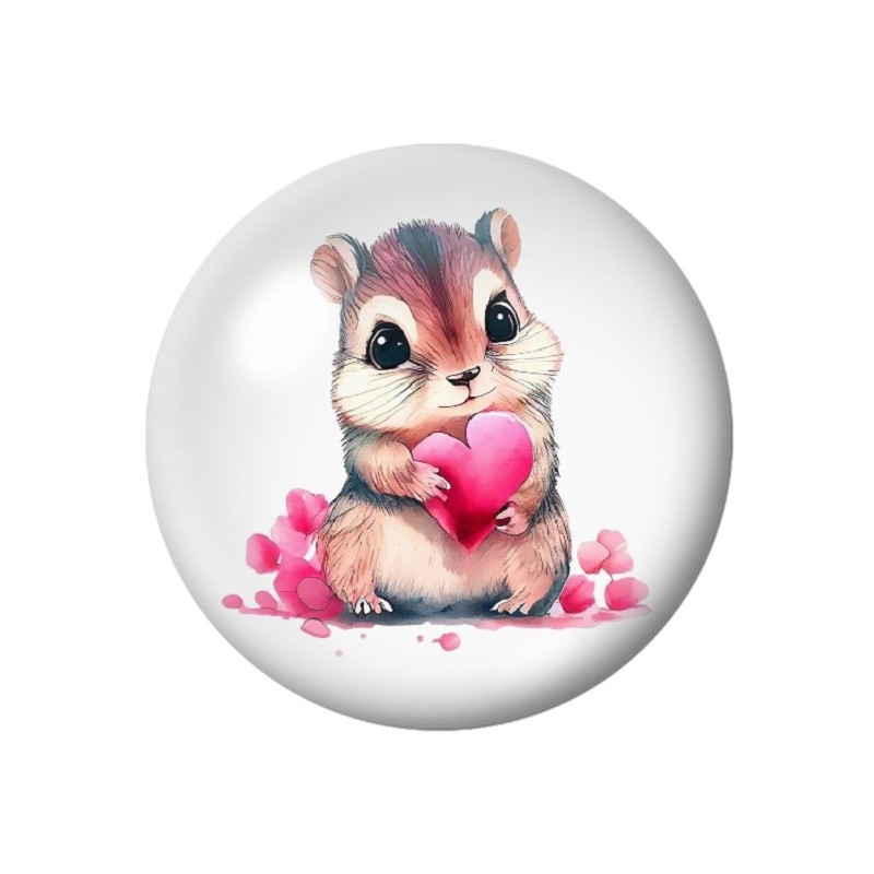 Cabochon en Verre Illustré Ecureuil Coeur Amour St Valentin 12 à 25mm