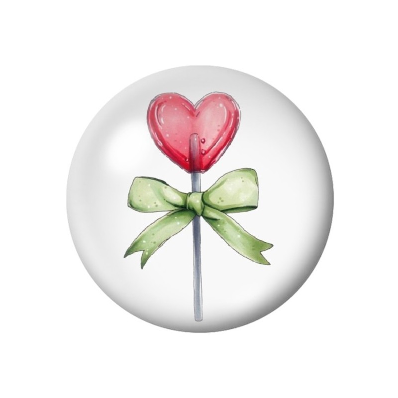 Cabochon en Verre Illustré Sucette Coeur Amour St Valentin 12 à 25mm