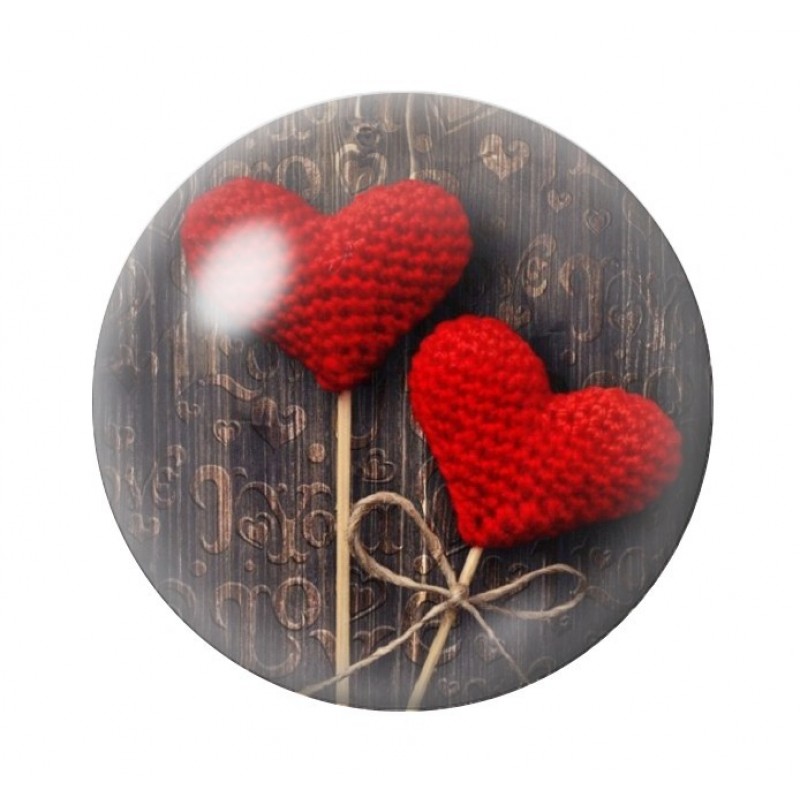 Cabochon en Verre Illustré Coeurs Laine Amour St Valentin 12 à 25mm
