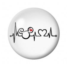 Cabochon en Verre Illustré Mickey Rythme Cardiaque Coeur Amour St Valentin 12 à 25mm  pour la Création de Bijoux Fantaisie - DIY