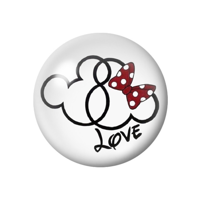 Cabochon en Verre Illustré Mickey et Minnie Love Amour St Valentin 12 à 25mm