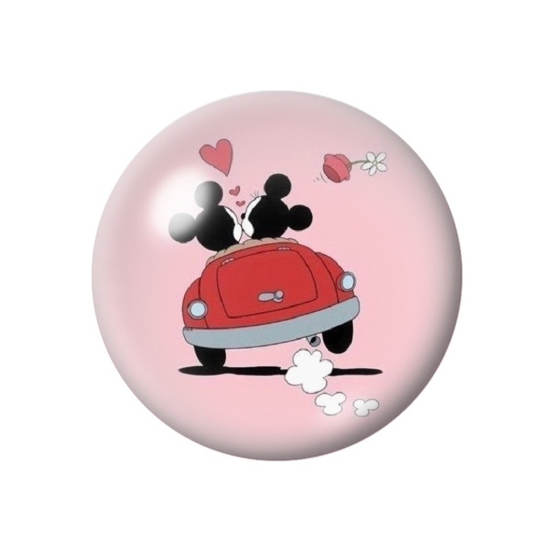 Cabochon en Verre Illustré Mickey et Minnie Coeur Amour St Valentin 12 à 25mm