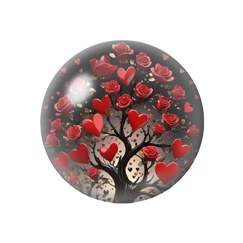 Cabochon en Verre Illustré Arbre Coeurs Amour St Valentin 12 à 25mm