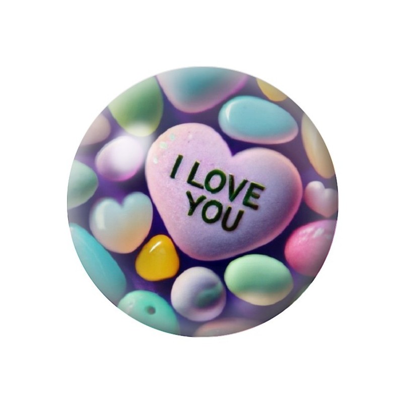 Cabochon en Verre Illustré "I love you" Coeurs Amour St Valentin 12 à 25mm