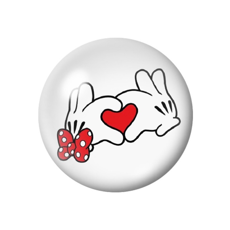 Cabochon en Verre Illustré Mains Mickey et Minnie Coeur Amour St Valentin 12 à 25mm