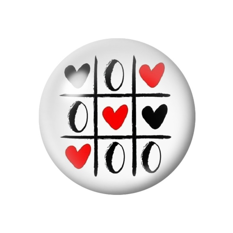 Cabochon en Verre Illustré Morpion Coeurs Amour St Valentin 12 à 25mm