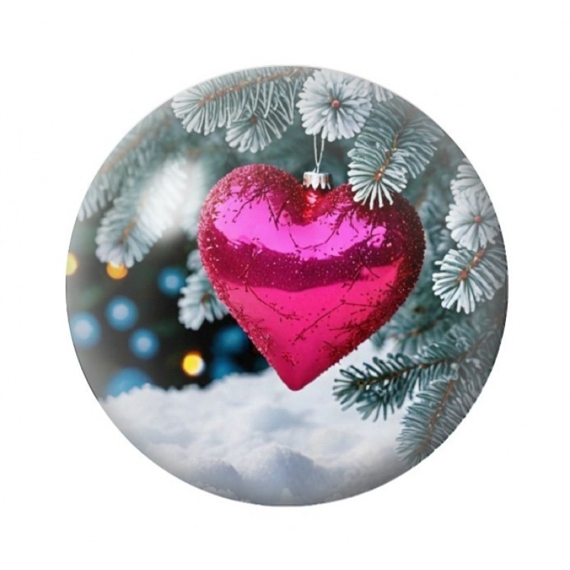 Cabochon en Verre Illustré Boule de Noël Coeur Amour St Valentin 12 à 25mm
